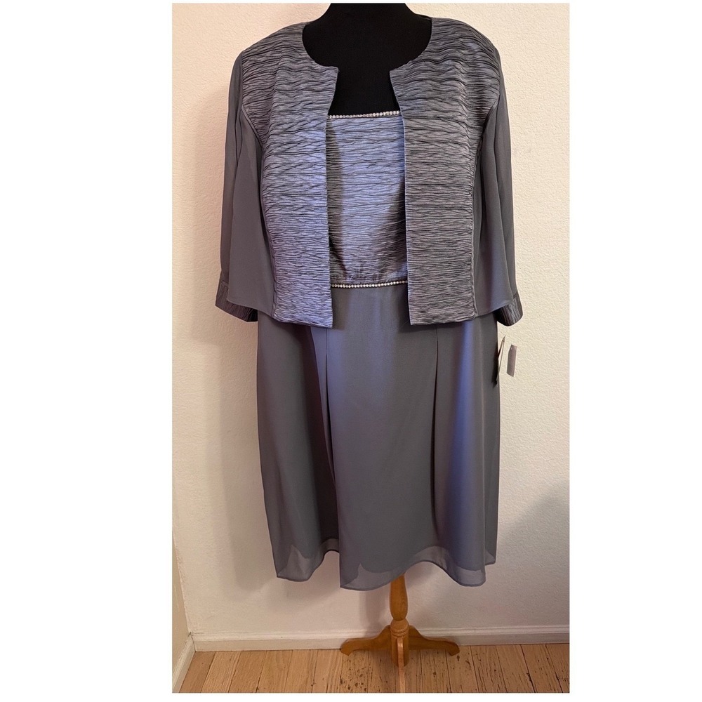 NWT Le Bos Womens 24W Gun Metal Gray‎ 2 Piece Mother of the Bride Dress w/Jacket